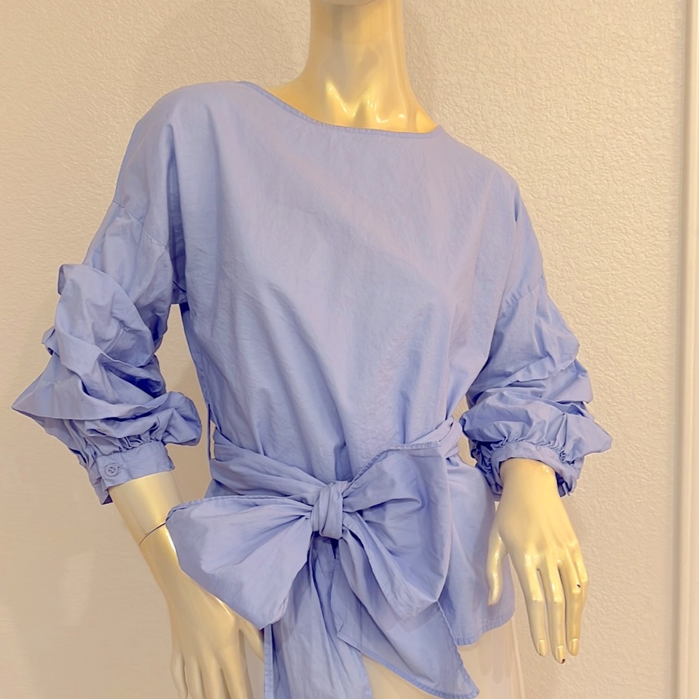 IRIS - Blue Ruffle Sleeves with Bow at Waist - Size S